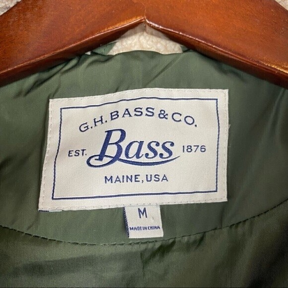 GH Bass Down Puffer Faux Fur Jacket Winter Coat Army Green Size M - Picture 7 of 9